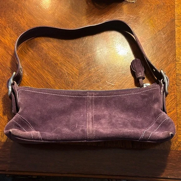 Coach Y2K Hamptons Demi Baguette Shoulder Bag purple Suede Vintage Used - Picture 1 of 6